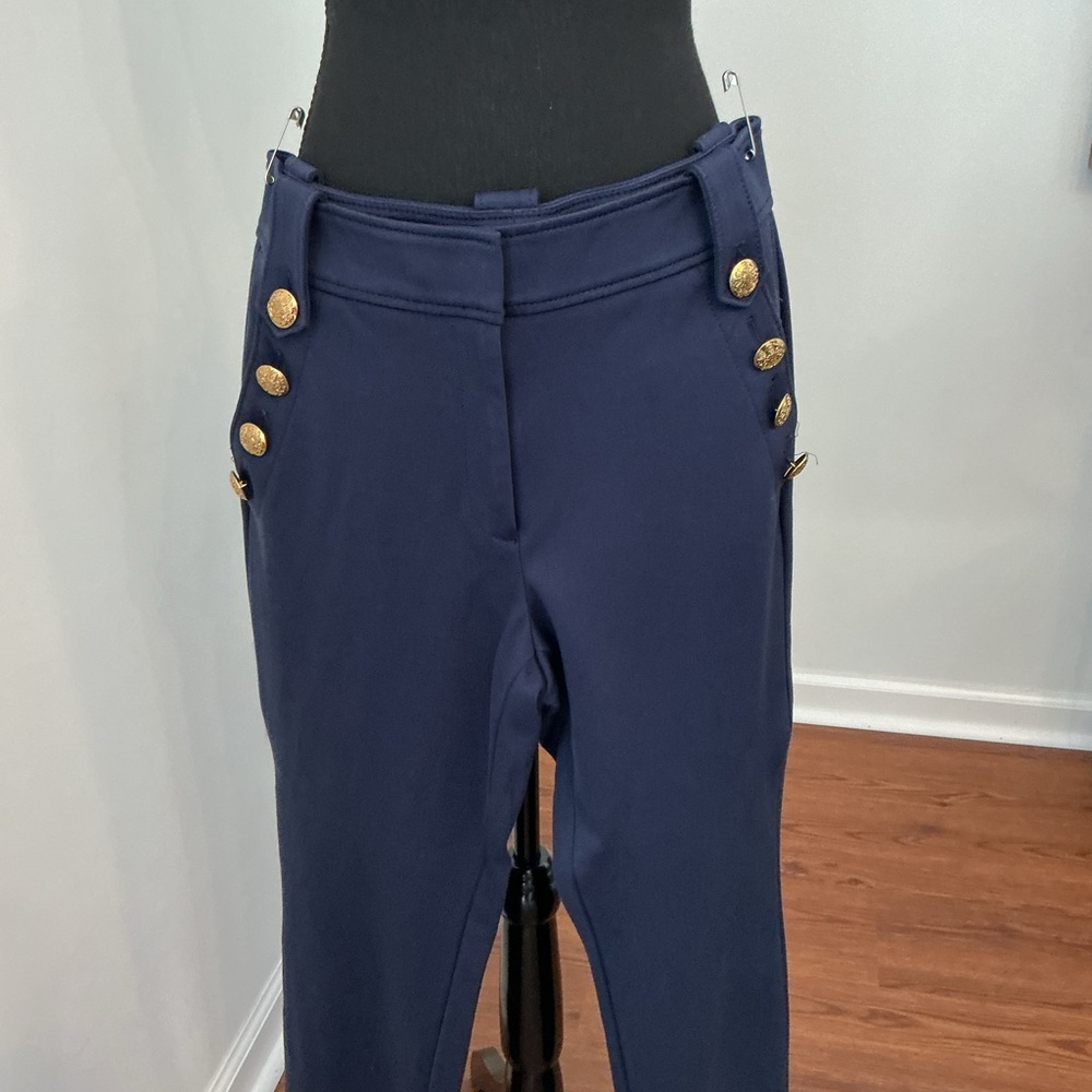 White House Black Market Navy Trousers with Gold Buttons Jolie stretch 10L - Picture 2 of 9